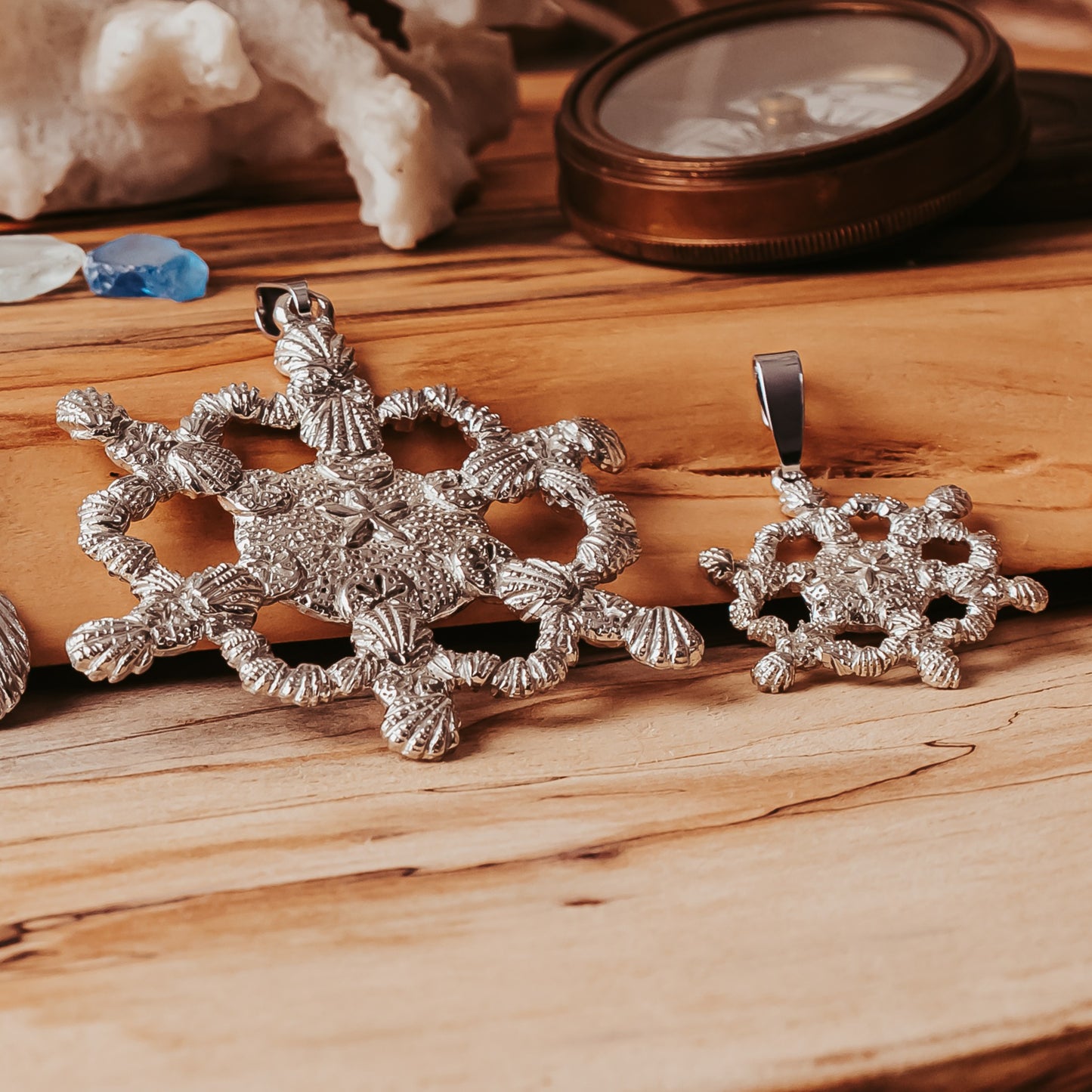 Snowflake Seashell - Pendant Necklace and Earrings - Pewter Shell Jewelry