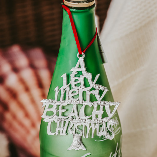 handcrafted pewter ornament Beachy wine bottle tag
