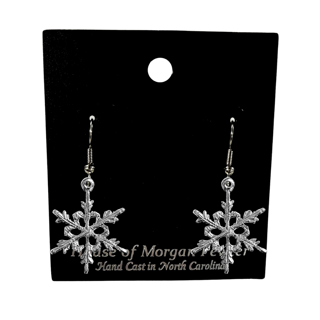 Silver Pewter Metal Real Snowflake Earings Top Gift Ideas - House of Morgan Pewter