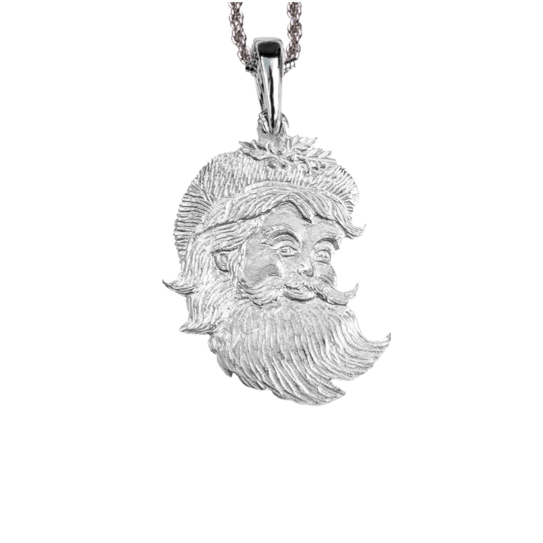 Silver Pewter Metal Santa Face Necklace Top Gift Ideas - House of Morgan Pewter