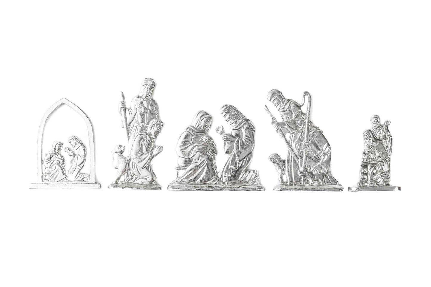 Handmade Nativity Figurine Set - Pewter Manger Set - Baby Jesus Holiday Decoration