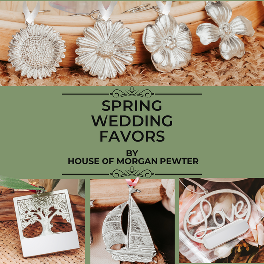 Handmade Pewter Wedding Favors - Bulk Prices - Custom Color Ribbons