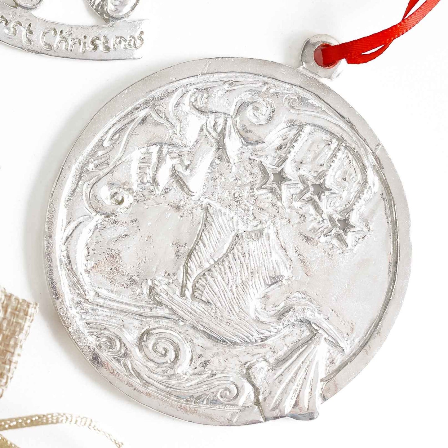 New Mom Gifts - Stork and Moon - New Baby - Carriage - Teddy Bear - Expecting Mom - Christmas Ornament