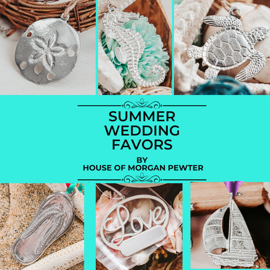 Handmade Pewter Wedding Favors - Bulk Prices - Custom Color Ribbons
