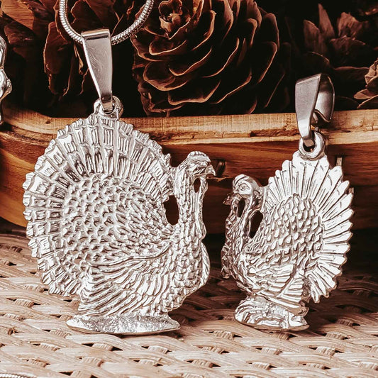 Handmade Turkey Jewelry - Thanksgiving Pendant Necklace and Earrings