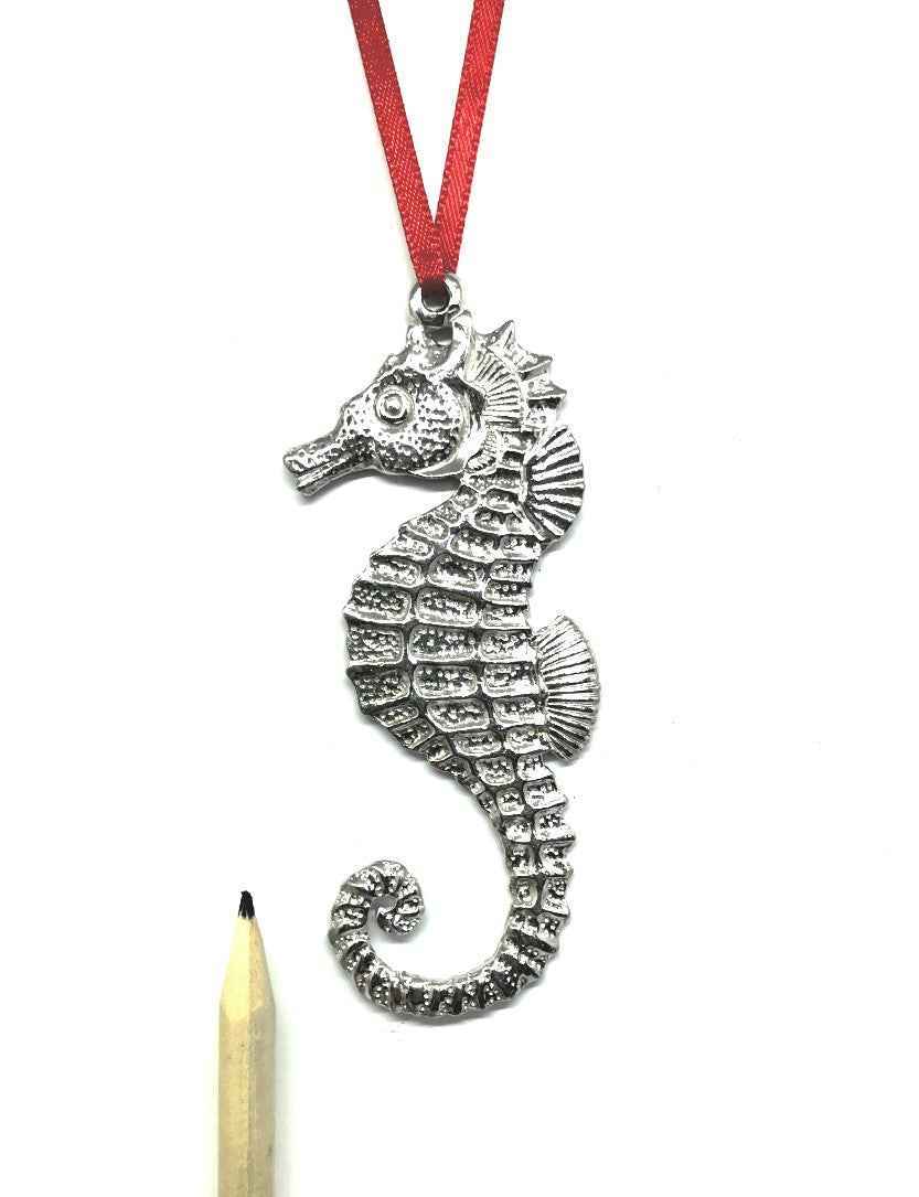 Seahorse Gift - Nautical Christmas Ornament Pewter