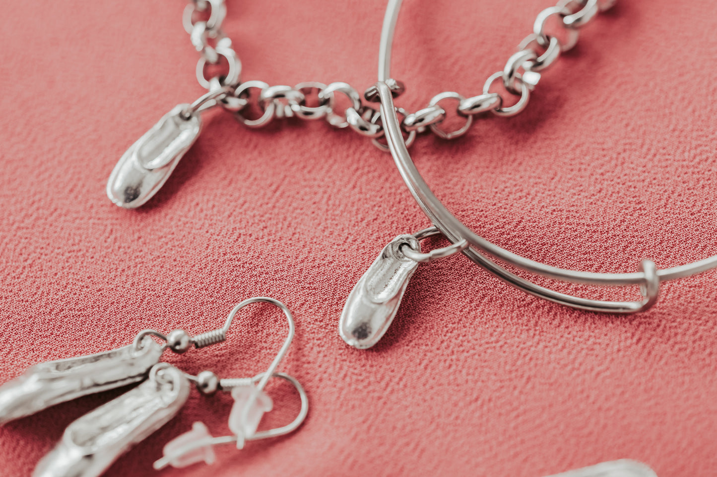 Pewter Ballet Shoes Jewelry, Ballerina Earrings, Bracelet, Necklace, Recital Gifts for Dancers
