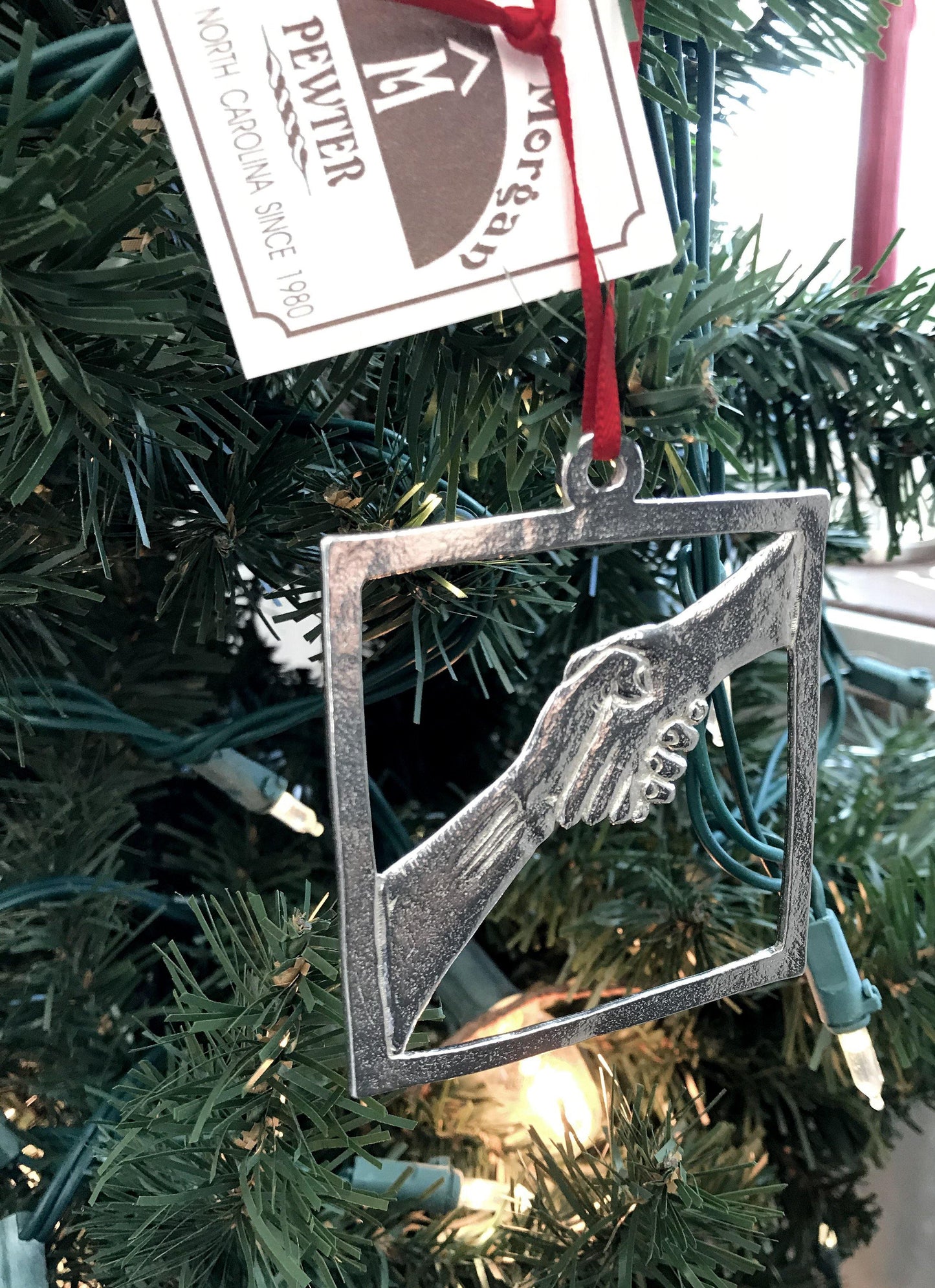 Handmade Handshake Peace Christmas Ornament Pewter - House of Morgan Pewter