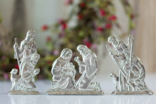 Handmade Nativity Figurine Set - Pewter Manger Set - Baby Jesus Holiday Decoration
