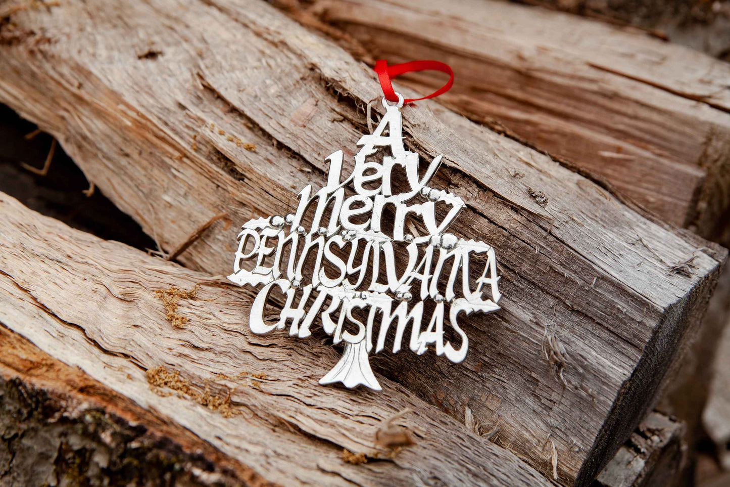 Pennsylvania Gifts - Pennsylvania State Outline and Symbols - Christmas Ornament