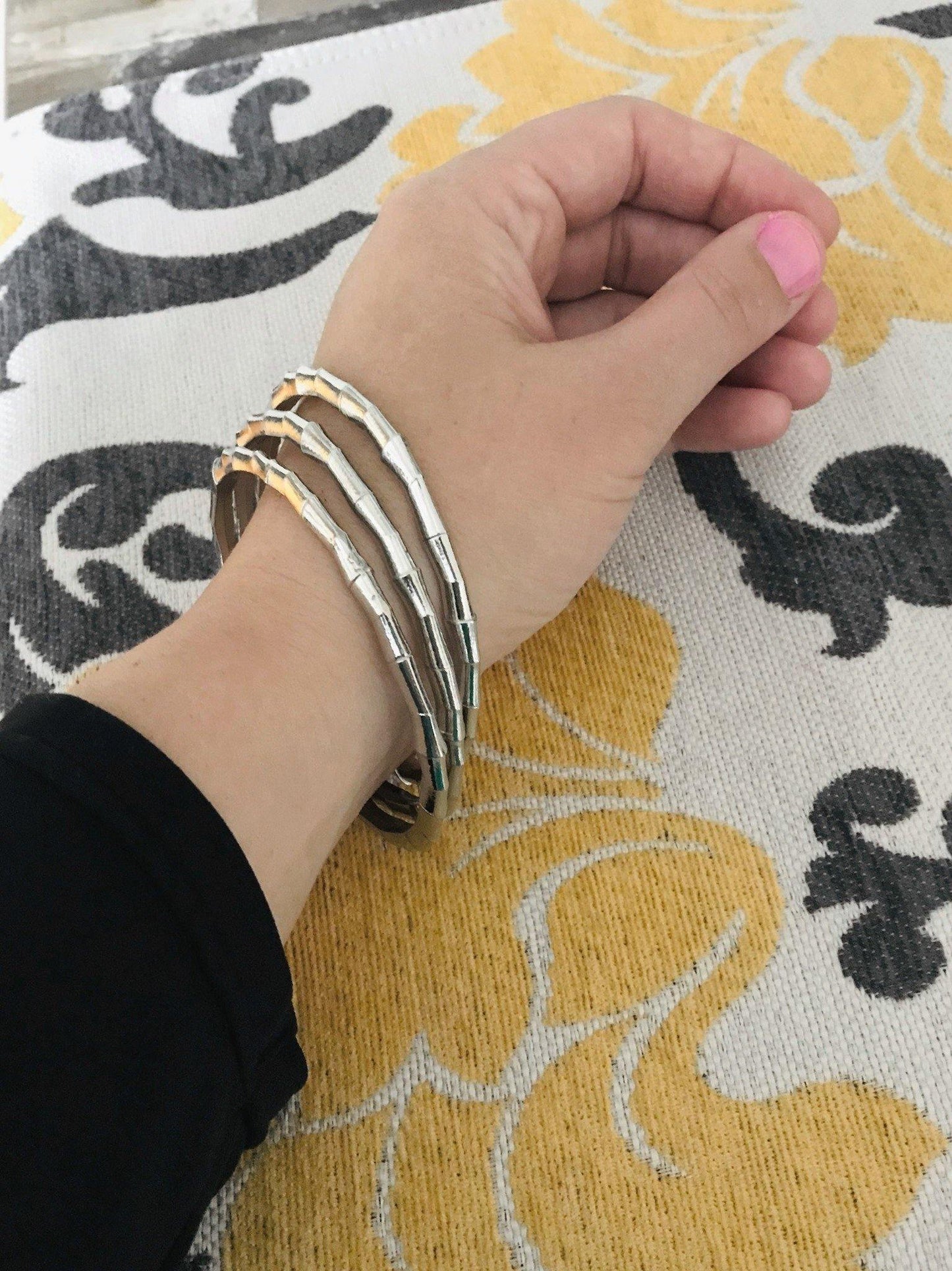 Fine Pewter Bamboo Inspired Bracelet Bangle Jewelry 8" Circumference - House of Morgan Pewter