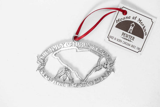Merry Christmas South Carolina SC Christmas Holiday Ornament Pewter