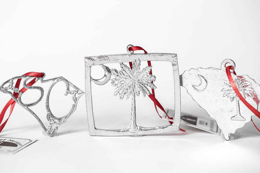 South Carolina Gift Set - SC State Flag Christmas Ornaments Pewter