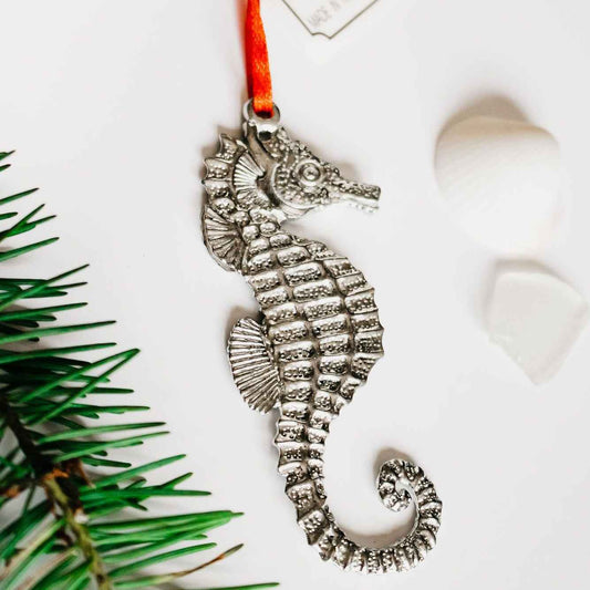 Seahorse Gift - Nautical Christmas Ornament Pewter