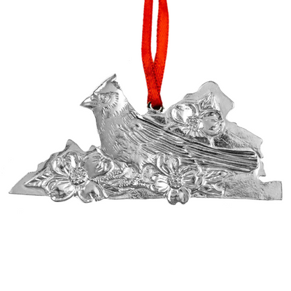Virginia Christmas Ornament - VA State Outline and Symbols - Dogwood Cardinal