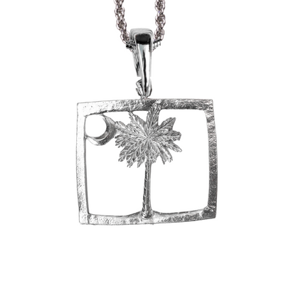 Silver Pewter Metal South Carolina Square State Flag Necklace Top Gift Ideas - House of Morgan Pewter