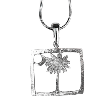 Silver Pewter Metal South Carolina Square State Flag Necklace Top Gift Ideas - House of Morgan Pewter
