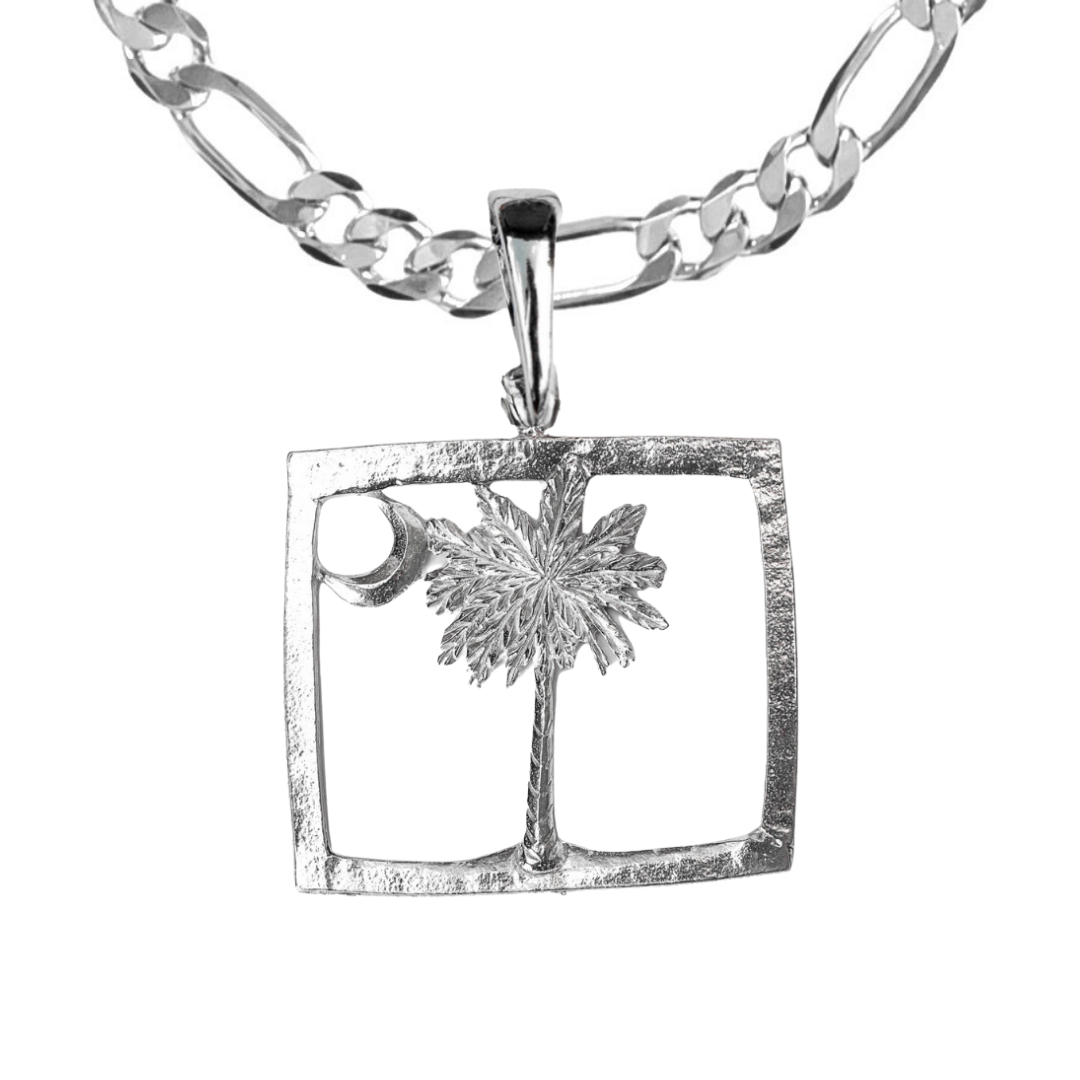 Silver Pewter Metal South Carolina Square State Flag Necklace Top Gift Ideas - House of Morgan Pewter