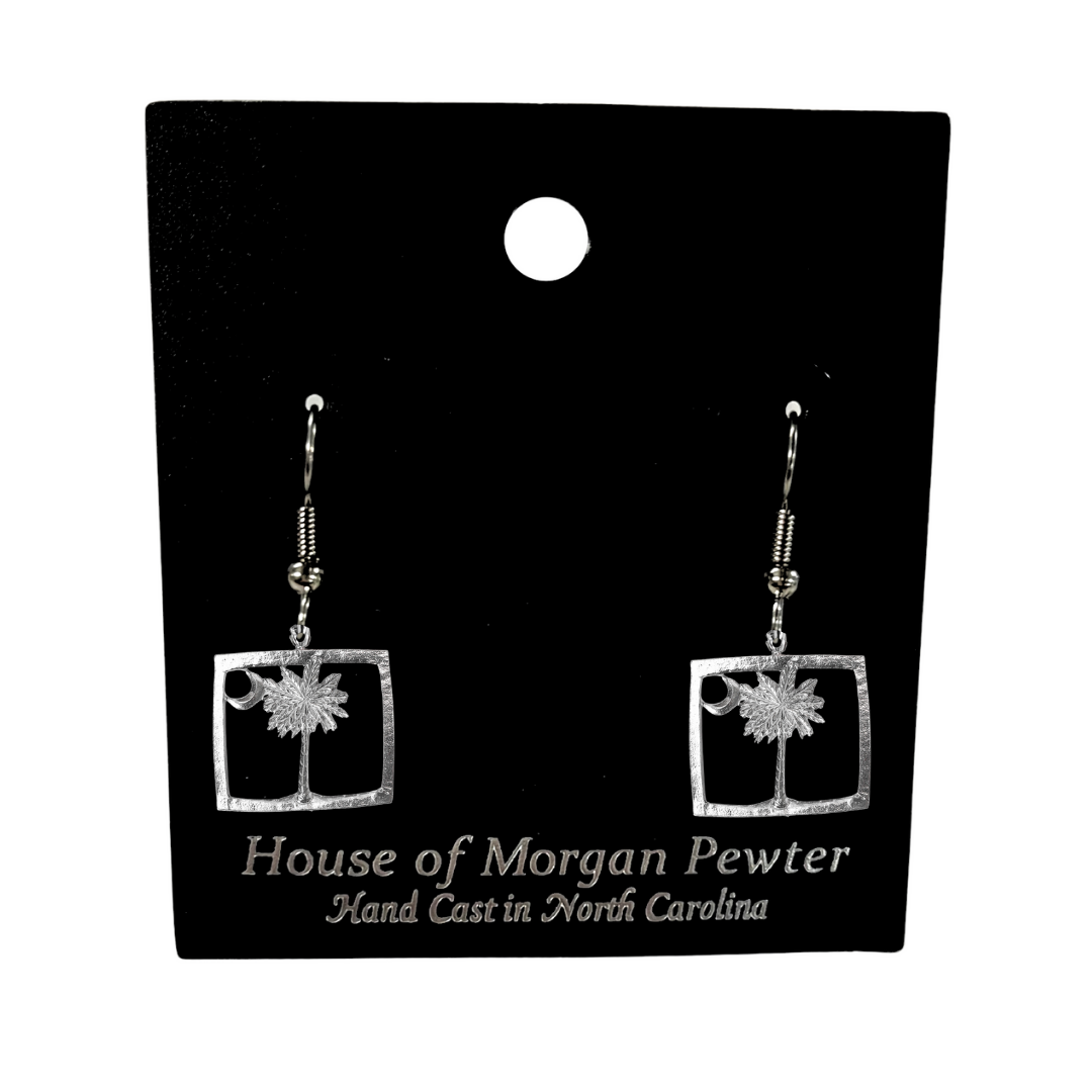 Silver Pewter Metal South Carolina Square State Flag Earring Top Gift Ideas - House of Morgan Pewter