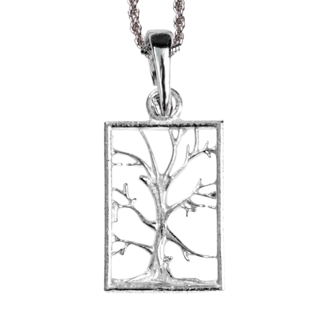 Silver Pewter Metal Tree of life Square with no Leaves Necklace Top Gift Ideas - House of Morgan Pewter
