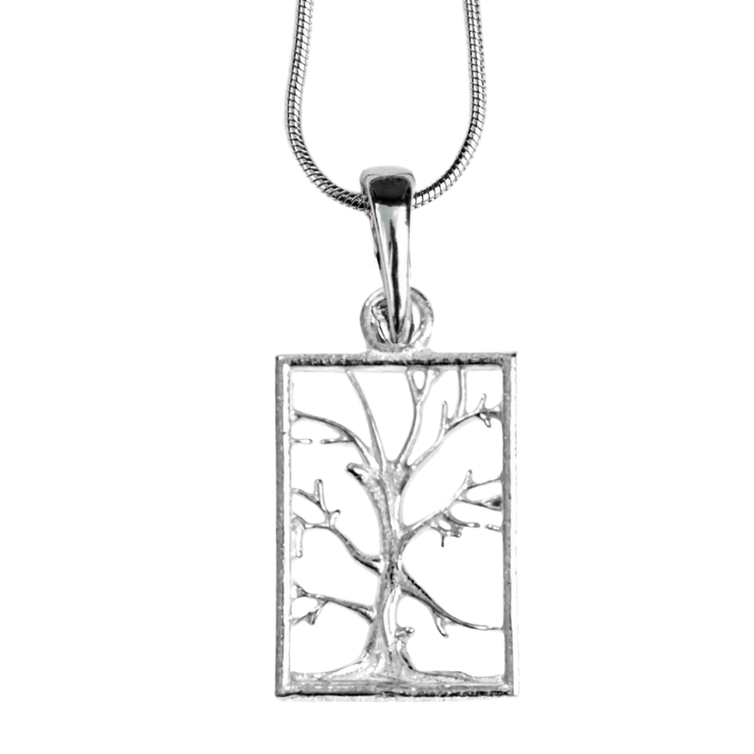 Silver Pewter Metal Tree of life Square with no Leaves Necklace Top Gift Ideas - House of Morgan Pewter