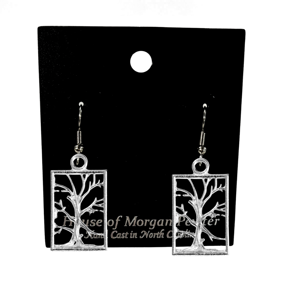 Silver Pewter Metal Tree of life Square with no Leaves Earrings Top Gift Ideas - House of Morgan Pewter
