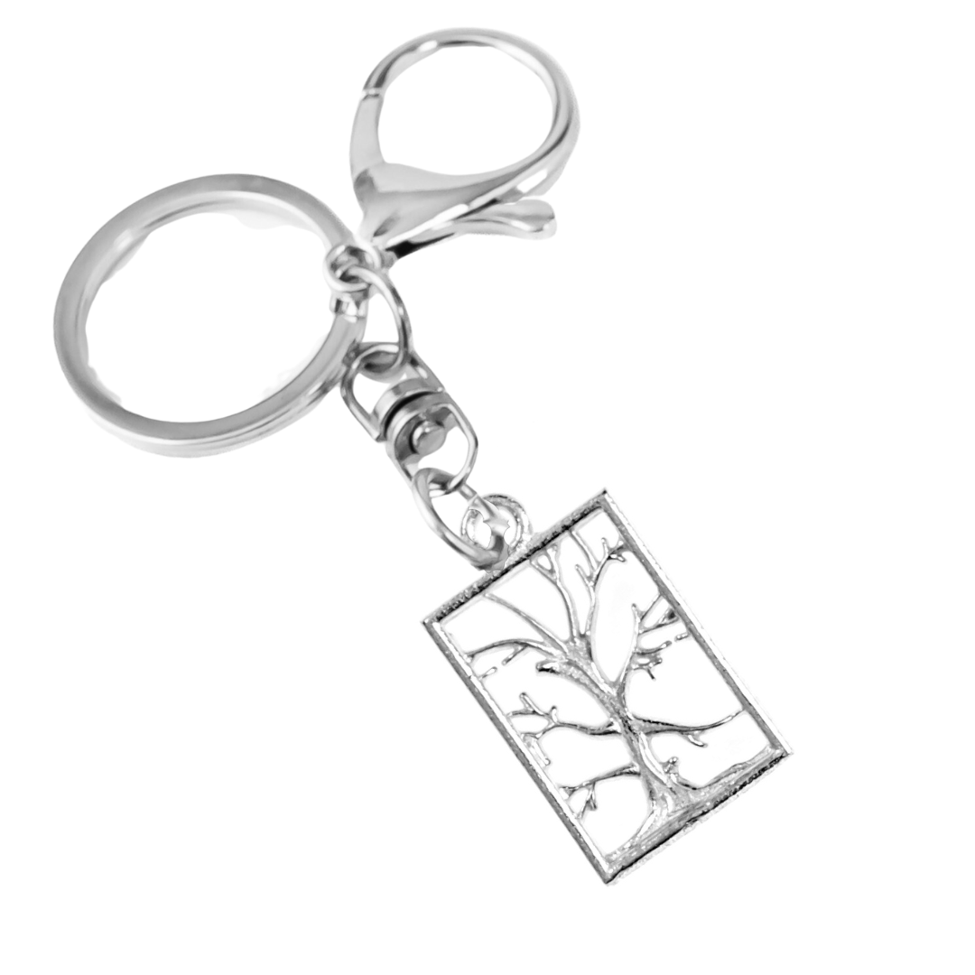 Silver Pewter Metal Tree of life Square with no Leaves Keychain Top Gift Ideas - House of Morgan Pewter