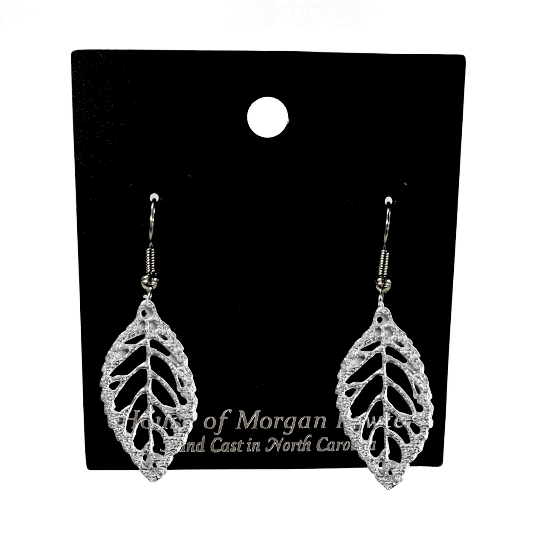 Silver Pewter Metal Leaf Earrings Top Gift Ideas - House of Morgan Pewter