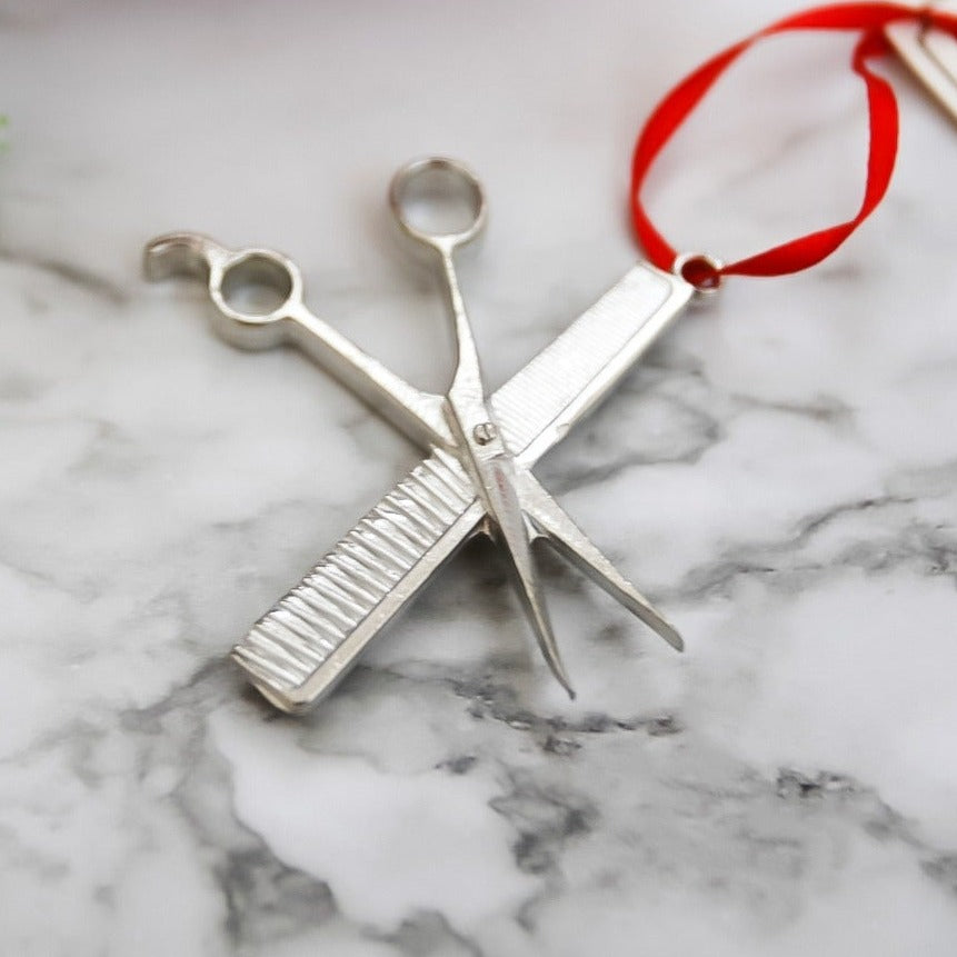 Scissors and Comb Ornament for Tree- Hair Stylist Gift Ideas - Cosmeto –  House of Morgan Pewter