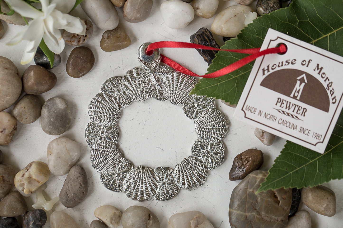 Seashell Gifts - Shell Wreath Christmas Ornament Pewter