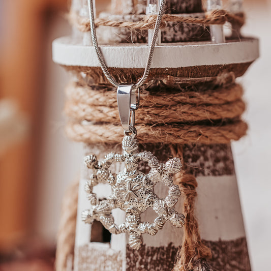Snowflake Seashell - Pendant Necklace and Earrings - Pewter Shell Jewelry
