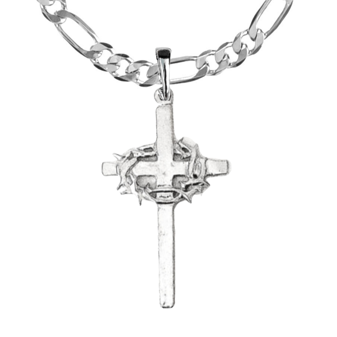 Silver Pewter Metal Cross with Thorns Necklace Top Gift Ideas - House of Morgan Pewter