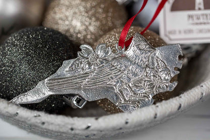 North Carolina Christmas Ornament - NC State Outline and Symbols - Dogwood - Cardinal