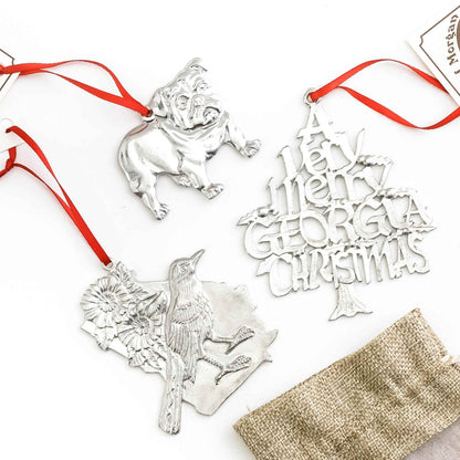 Georgia Christmas Ornament - Bulldog - State Outline and Symbols - Individual Ornaments or Gift Set