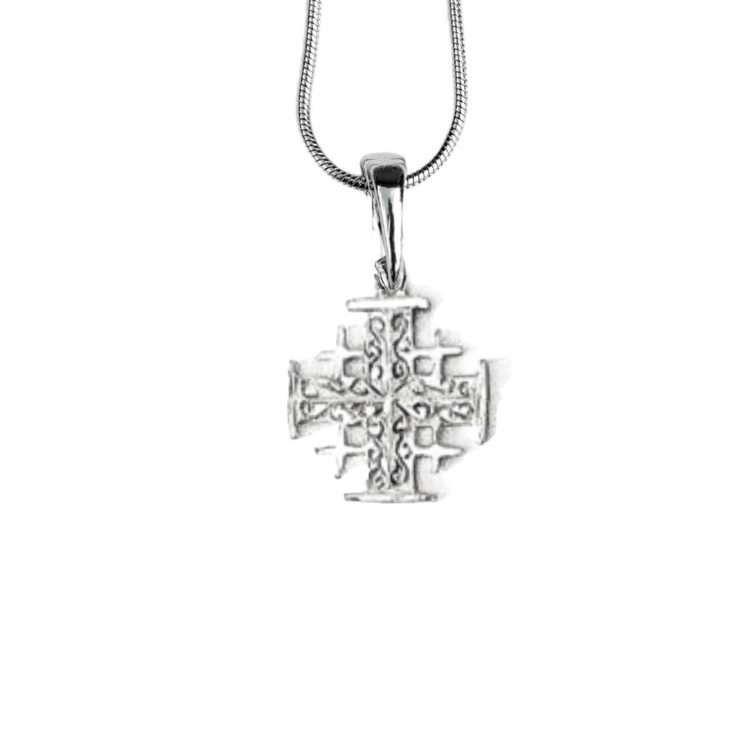 Silver Pewter Metal Jerusalem Cross Necklace Top Gift Ideas - House of Morgan Pewter