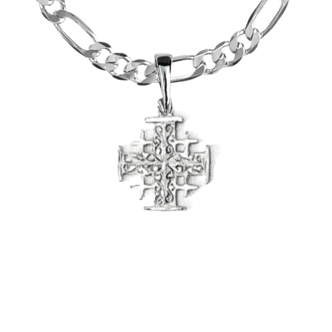 Silver Pewter Metal Jerusalem Cross Necklace Top Gift Ideas - House of Morgan Pewter