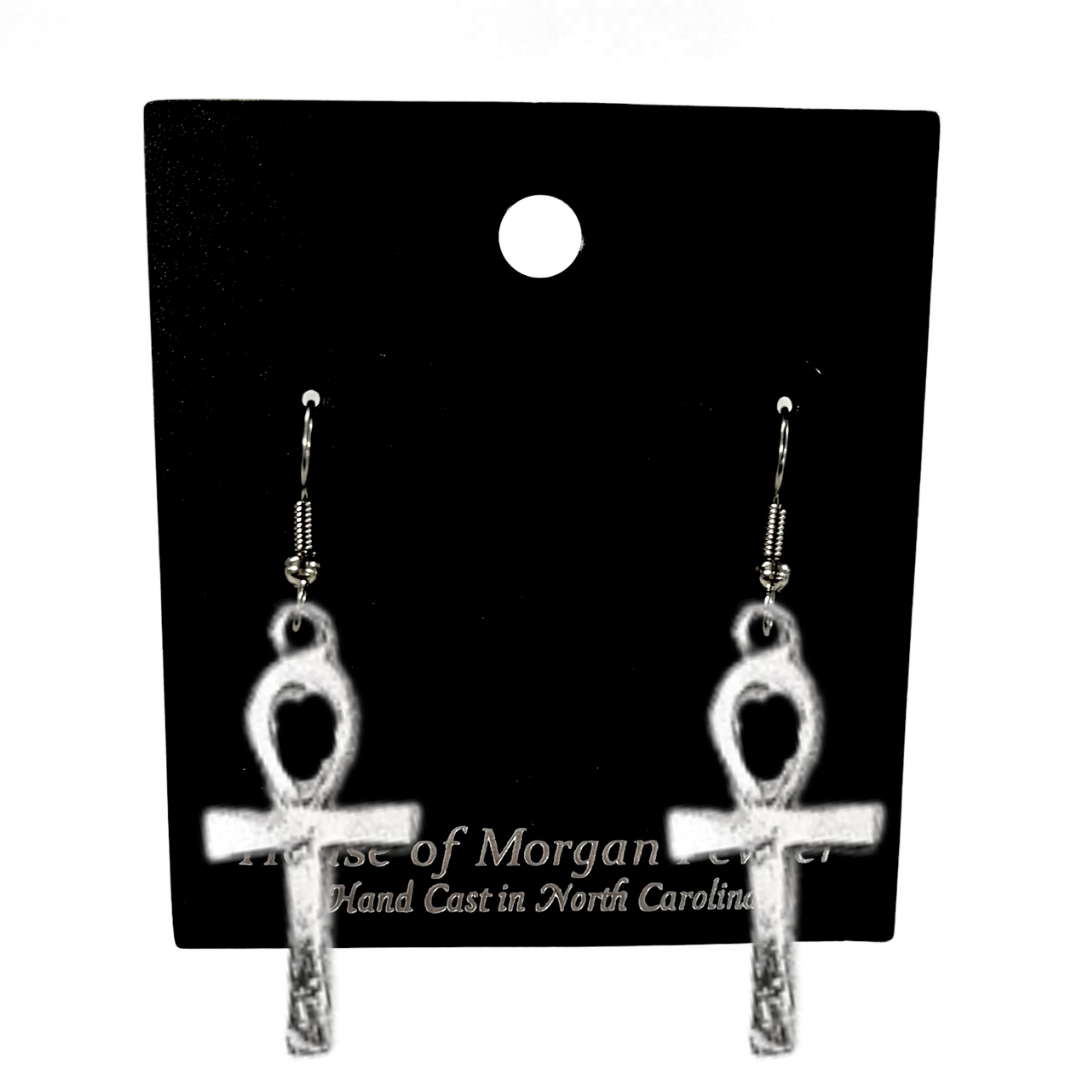 Silver Pewter Metal Ank Cross Earrings Top Gift Ideas - House of Morgan Pewter