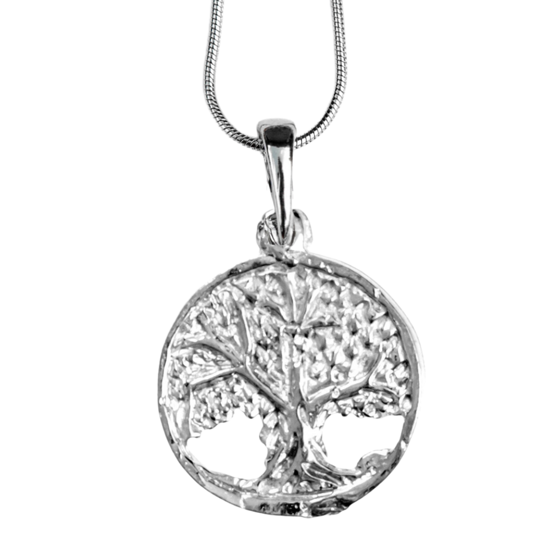 Silver Pewter Metal Tree of Life Circle with Leaves Necklace Top Gift Ideas - House of Morgan Pewter