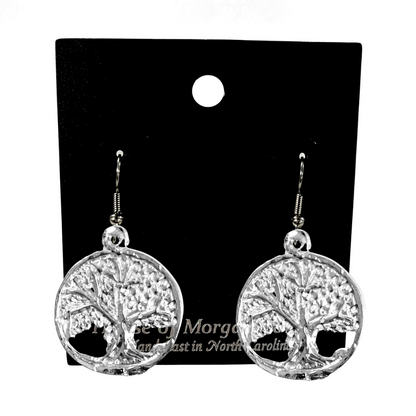 Silver Pewter Metal Tree of Life Circle with Leaves Earrings Top Gift Ideas - House of Morgan Pewter