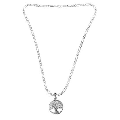 Silver Pewter Metal Tree of Life Circle with Leaves Necklace Top Gift Ideas - House of Morgan Pewter
