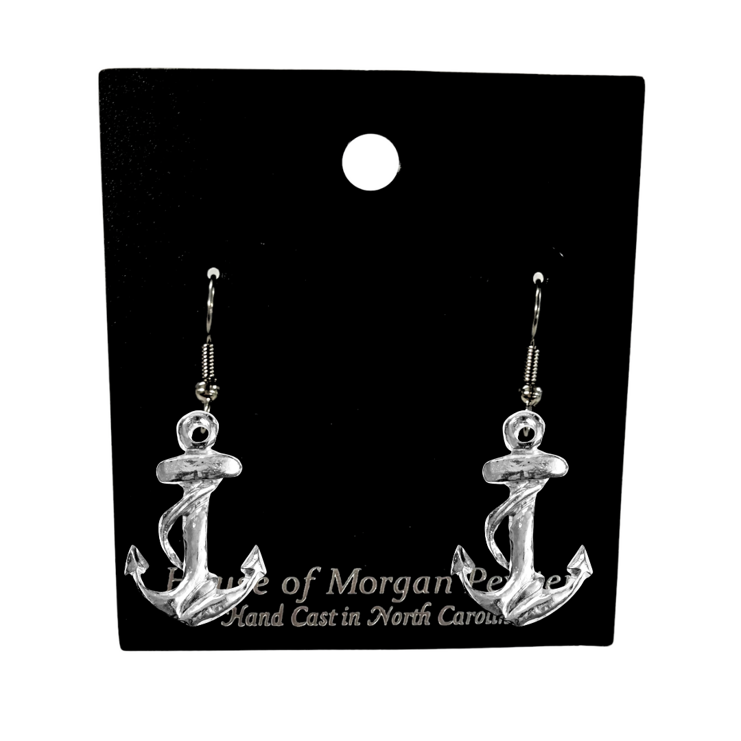 Silver Pewter Metal Anchor Earrings Top Gift Ideas - House of Morgan Pewter