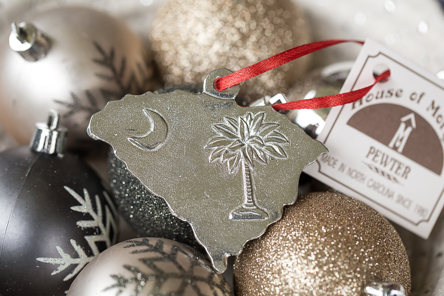 USA Handcrafted South Carolina SC Solid State Outline Keepsake Christmas Holiday Ornament Pewter