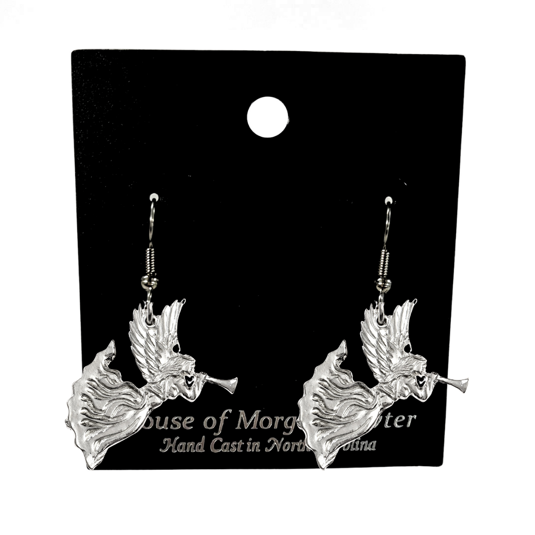 Silver Pewter Metal Angel with Horn Earrings Top Gift Ideas - House of Morgan Pewter