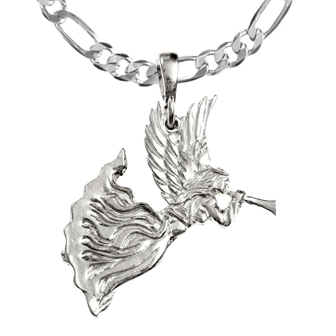 Silver Pewter Metal Angel with Horn Necklace Top Gift Ideas - House of Morgan Pewter