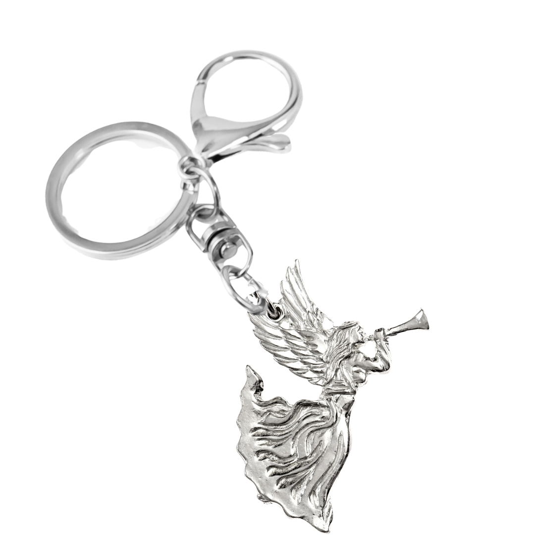 Silver Pewter Metal Angel with Horn Keychain Top Gift Ideas - House of Morgan Pewter