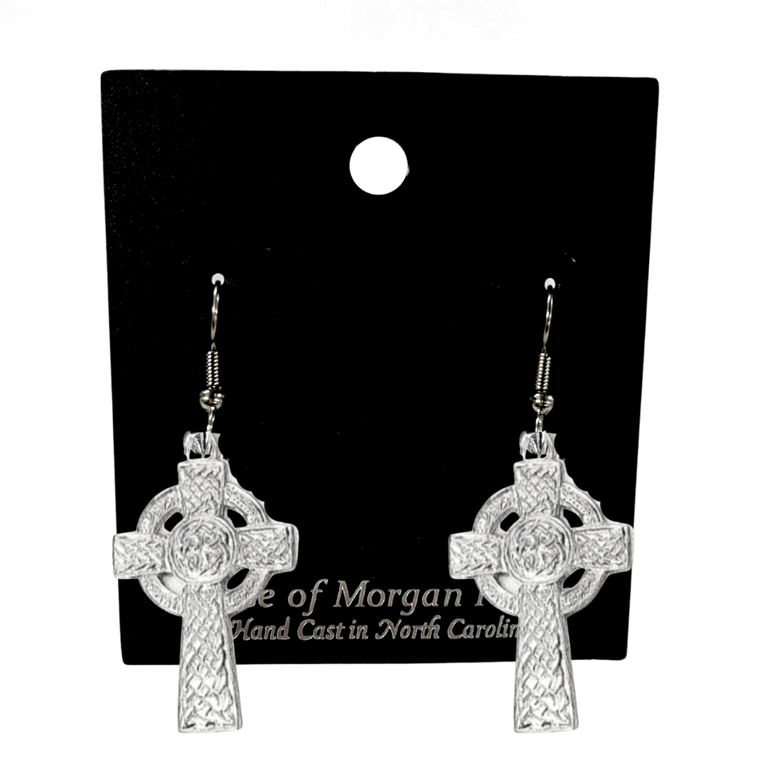 Silver Pewter Metal Celtic Cross with Circle Earrings Top Gift Ideas - House of Morgan Pewter