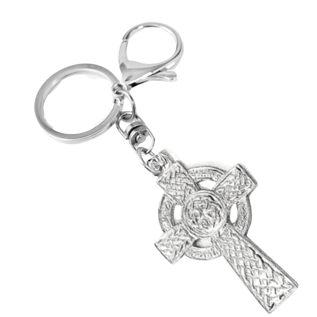 Silver Pewter Metal Celtic Cross with Circle Keychain Top Gift Ideas - House of Morgan Pewter