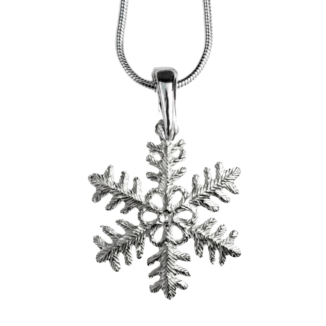 Silver Pewter Metal Feather Snowflake Necklace Top Gift Ideas - House of Morgan Pewter