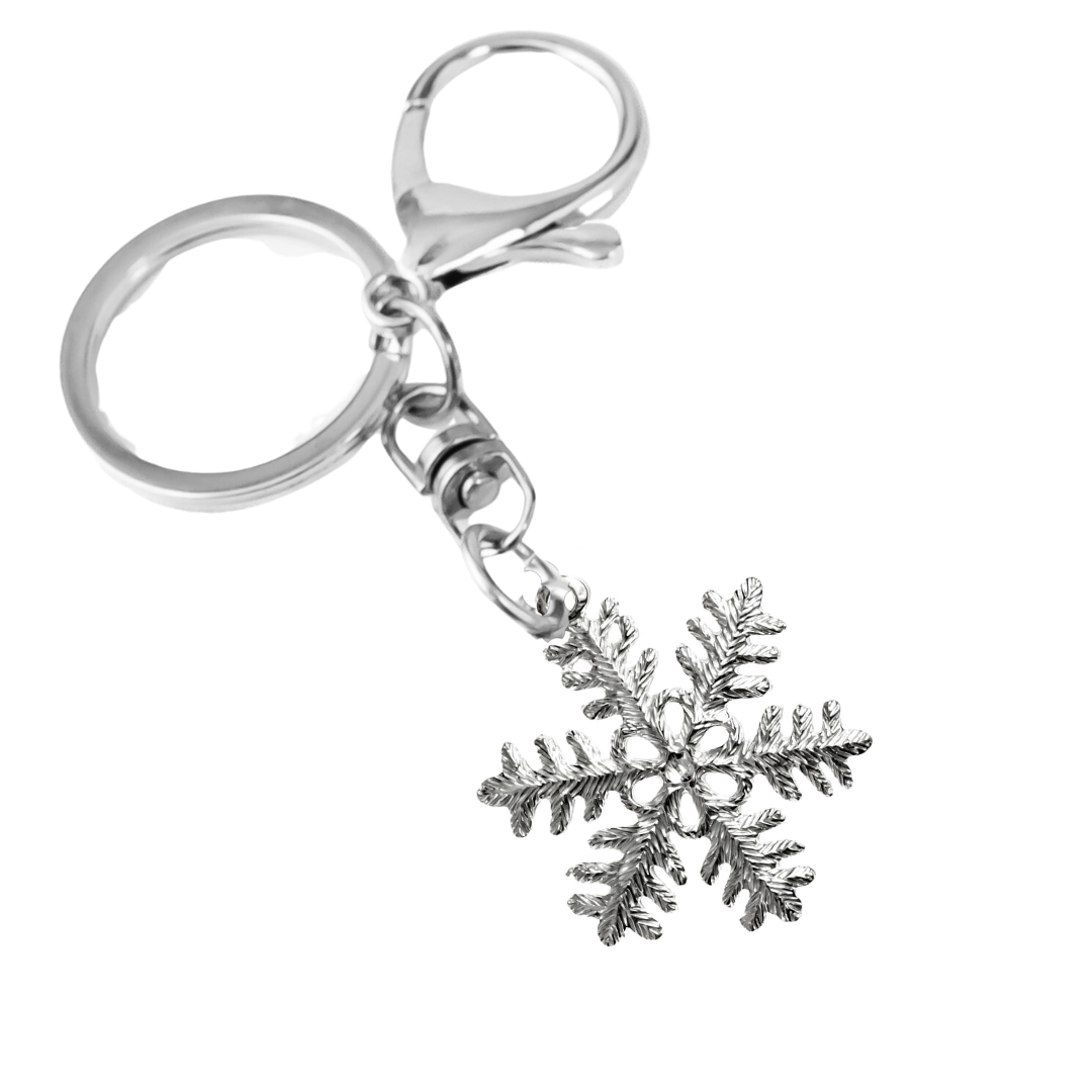 Silver Pewter Metal Feather Snowflake Keychain Top Gift Ideas - House of Morgan Pewter