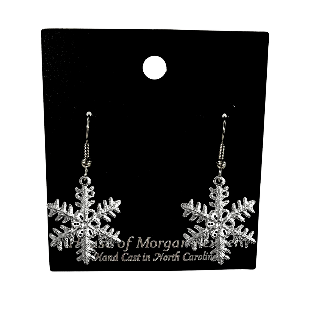 Silver Pewter Metal Feather Snowflake Earrings Top Gift Ideas - House of Morgan Pewter